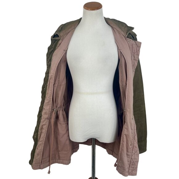 Free People Distressed Olive Button Front Relaxed Military Jacket Gorpcore Boho - Picture 14 of 16